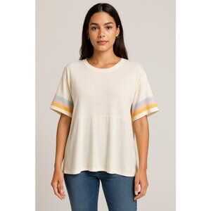 Zara WB Collection Women's Ivory Textured Blouse Colorblock Sleeves Size Large